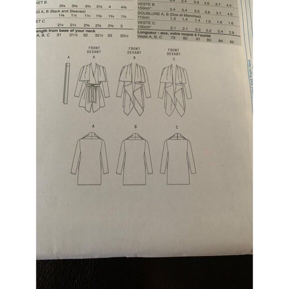 Vogue Misses Jacket Sewing Pattern V8696 Sz Xsm to Med - Uncut - Picture 6 of 8